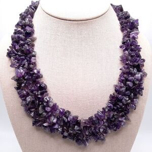 Purple Amethyst Chip Gemstone Collar Necklace, February Birthstone, 19"